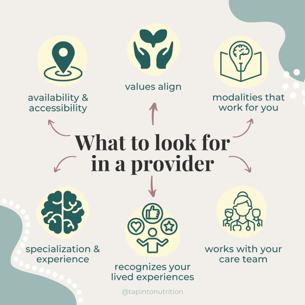 infographic showing how to find an intuitive eating provider that works for you