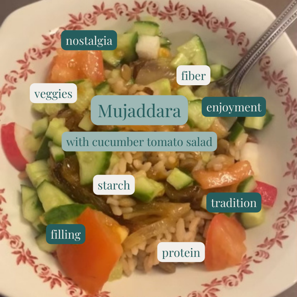 picture of mujaddara. Picture highlights diversity of flavors and cultural food nutrition